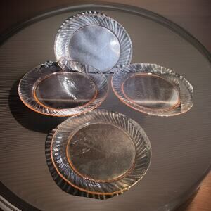 Arcoroc Rosaline Pink Swirl Depression Glass Plates Made In France - Set of 4
